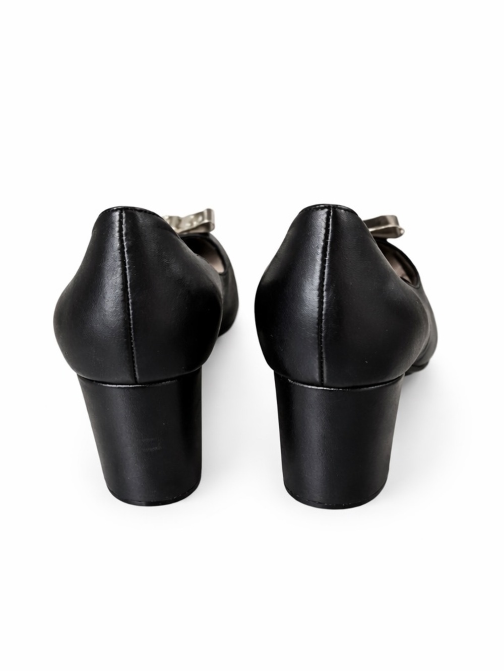 Kate Spade Y2K Black Leather Gold Bow Block Heel Pumps Size 6.5 Classic Preppy - Picture 4 of 8
